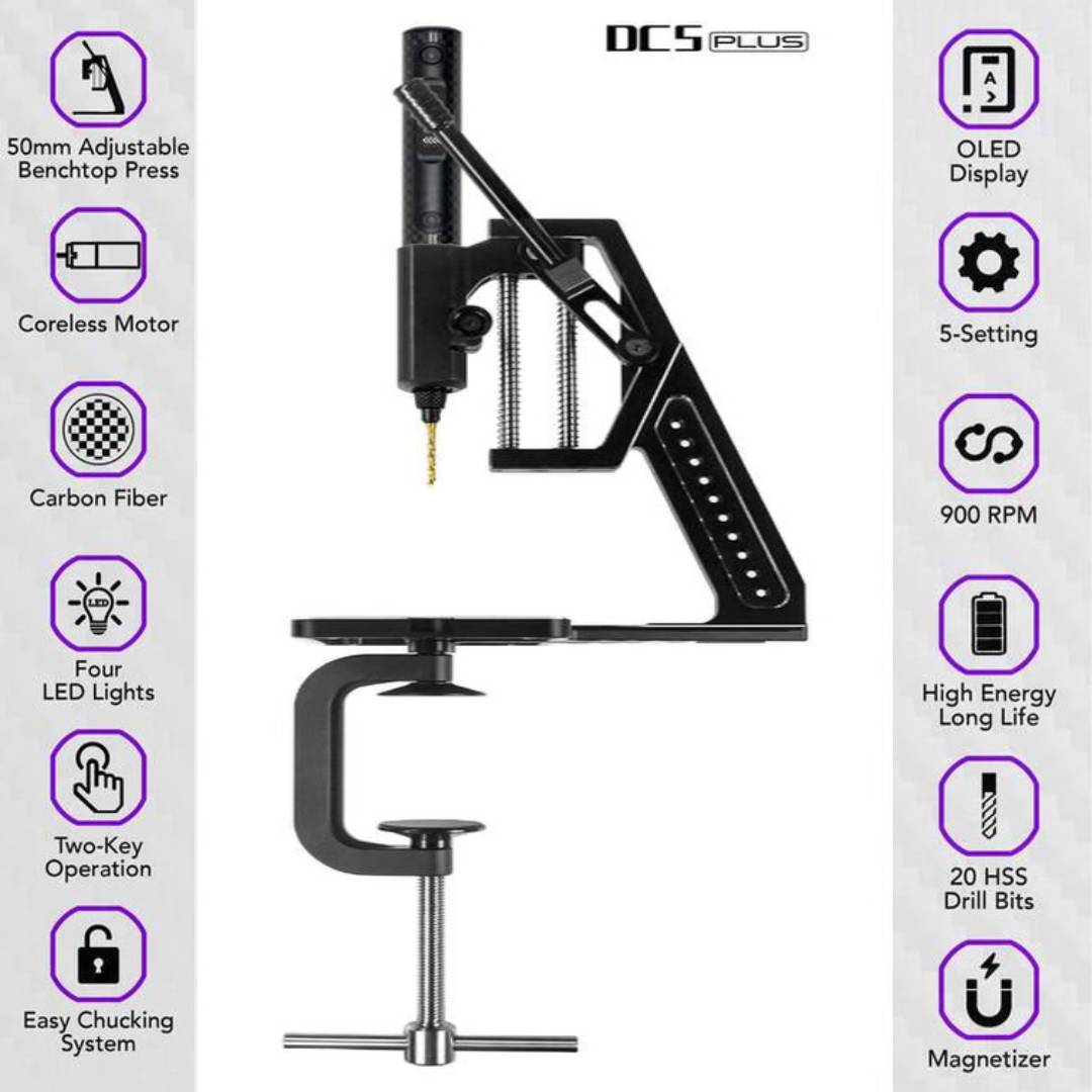 *PRE-ORDER NOW!* DC5 PLUS: World's First Carbon Fiber Electric Drill Pen Benchtop Press